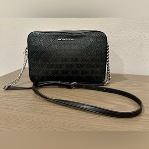 Michael Kors Jet Set Large East West Debossed Black Crossbody